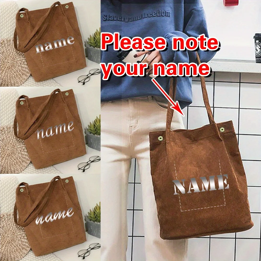 

Personalized Customized New Women's Corduroy Brown Shoulder Bag Large Capacity Lightweight Foldable Handbag