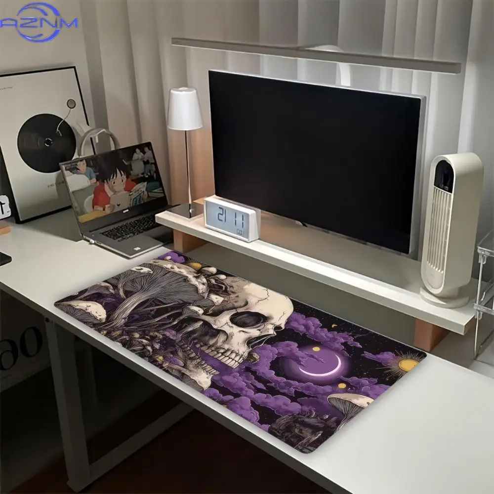 Gothic Skull Forest Large Gaming Desk Mat Non Slip Mousepad Stitched Edge Laptop Keyboard Pad Purple Moon Witchy Horror Print