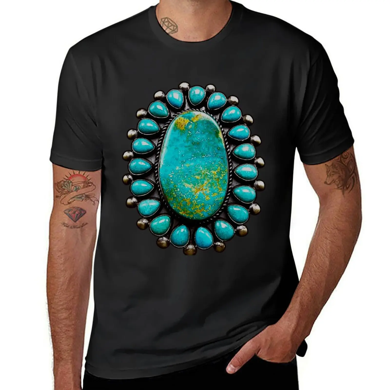 Turquoise Gemstone Jewelry T-Shirt customs design your own Blouse quick-drying oversized men clothing