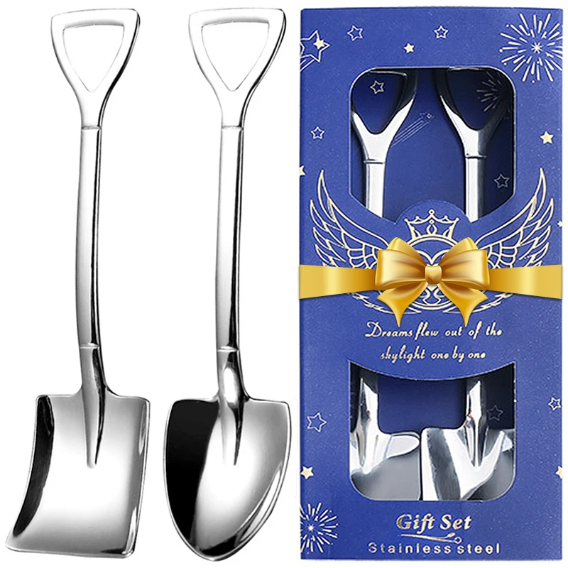 4/2/1pcs Colheres De Pá De Aço Inoxidável Café Teaspoon Criativo Sorvete Sobremesa Melancia Colher Cozinha Talheres Conjunto