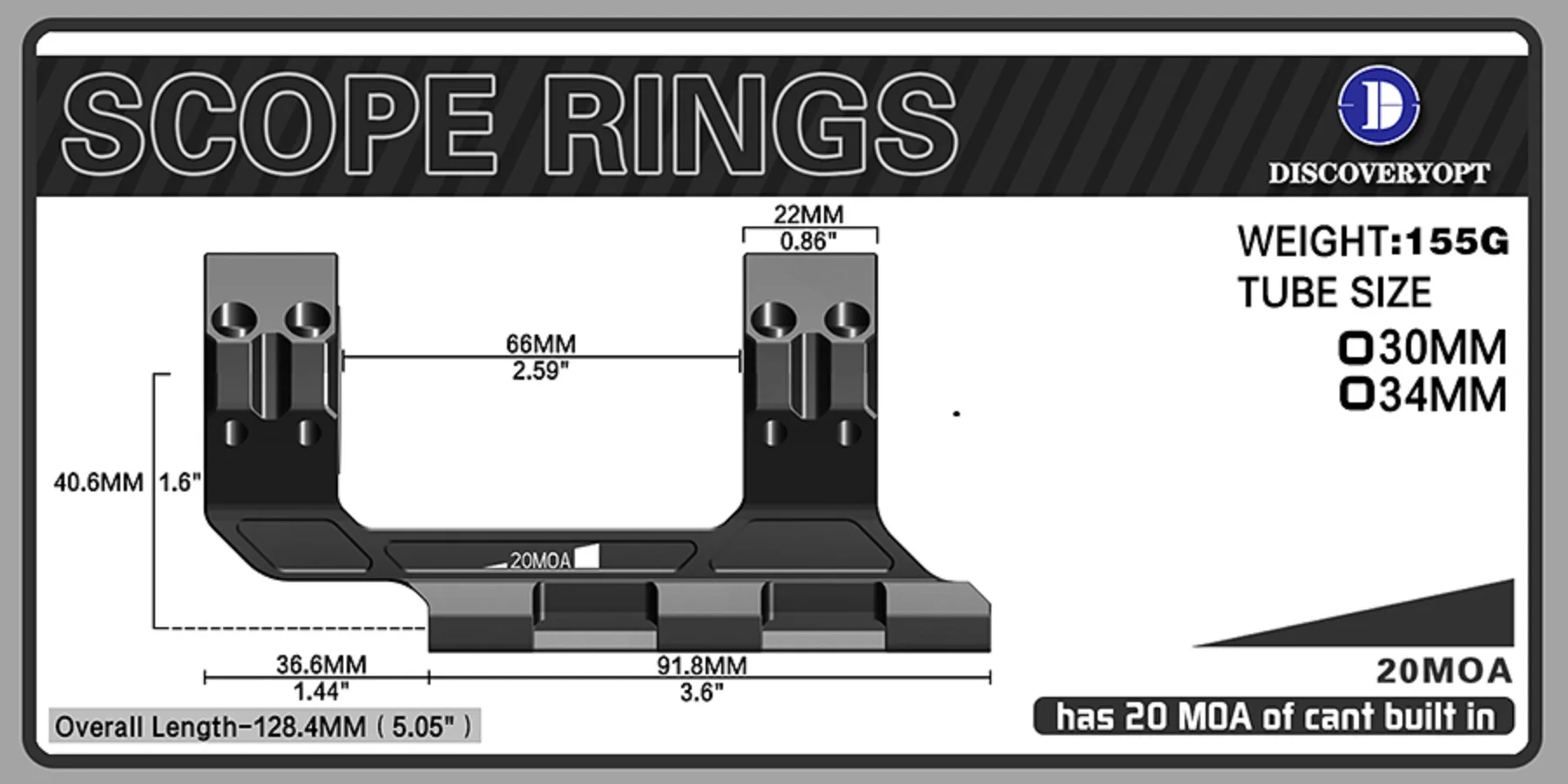 Discovery One-piece 20MOA Cantilever Scope Mount Rigid Precision 34mm/30mmTube Picatinny Rail For Scope Accessories