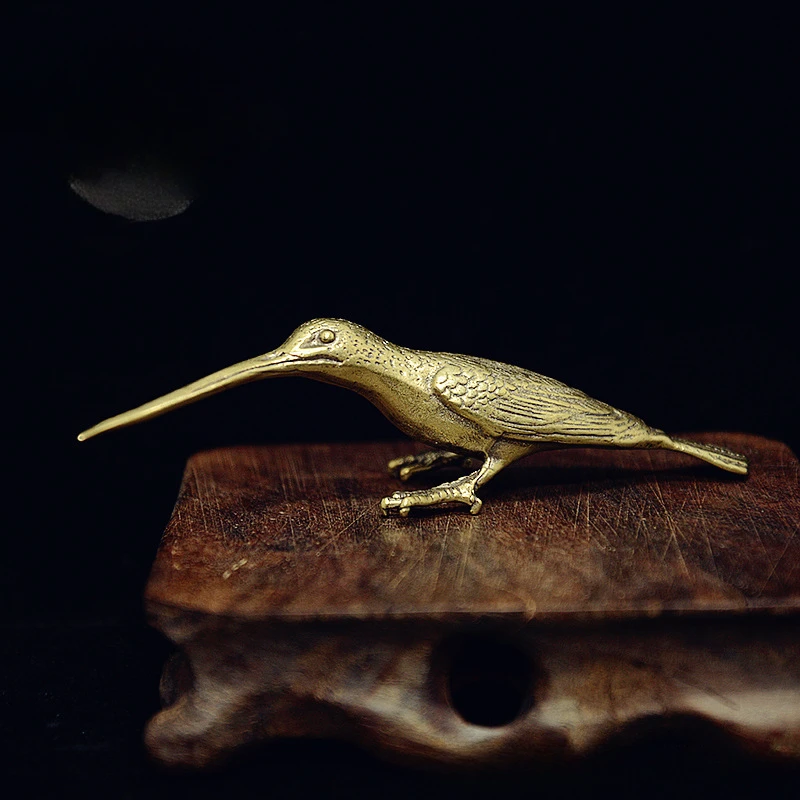 Vintage Solid Copper Long Mouth Bird Small Statue Ornaments Classical Brass Animal Woodpecker Figurines Home Desk Decorations