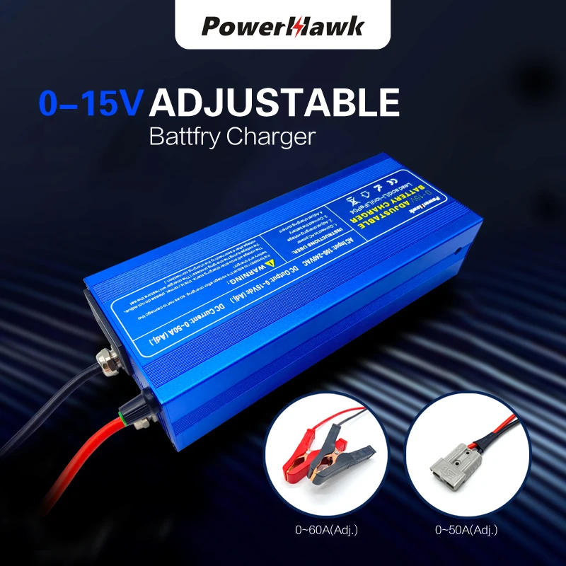 High Current Battery Charger 100A for 12V Lifepo4 Battery 15V Quick Charging Current Voltage Adjustable Charger Clip Anderson