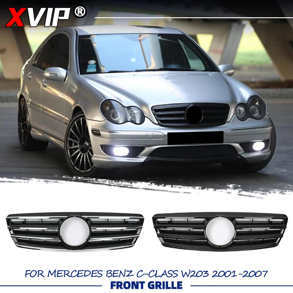 

XVIP Chrome Black Sport Style Racing Grille Upper Grill For Mercedes Benz C-Class W203 2001-07 C200 C230 C240 C280 C320 C350 C32