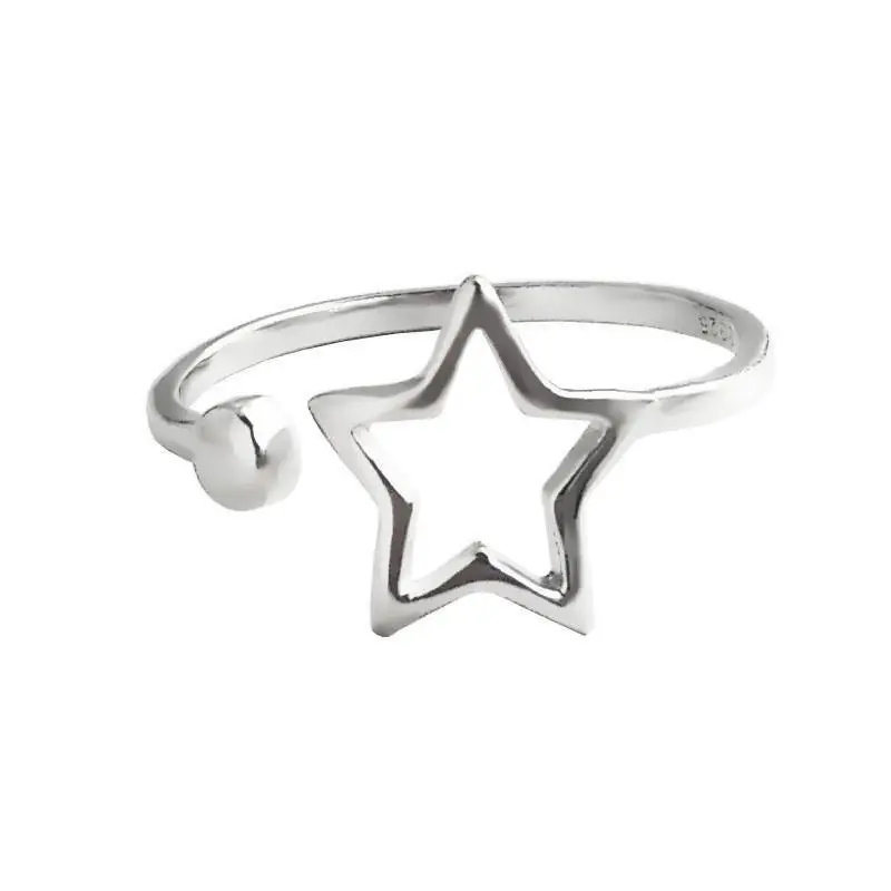 جديد بسيط الجوف ستار 925 فضة موضة صغيرة جديدة الخماسية نجمة المرأة افتتاح خواتم R301