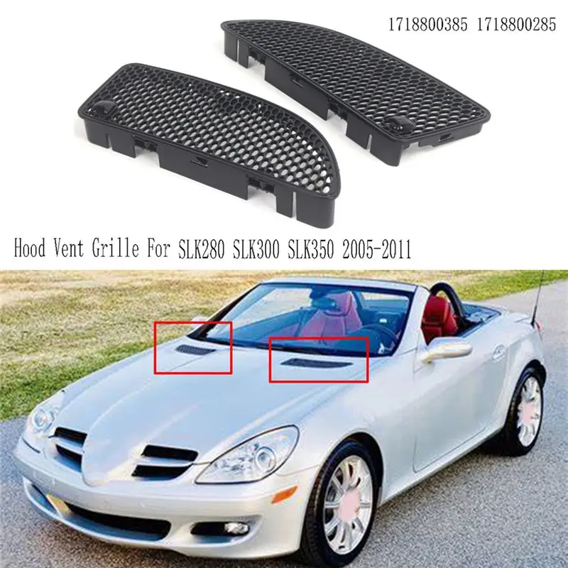 A96E-Glossy Black Front Left+Right Hood Vent Grille For Mercedes Benz R171 SLK280 SLK300 SLK350 05-11 1718800385 1718800285