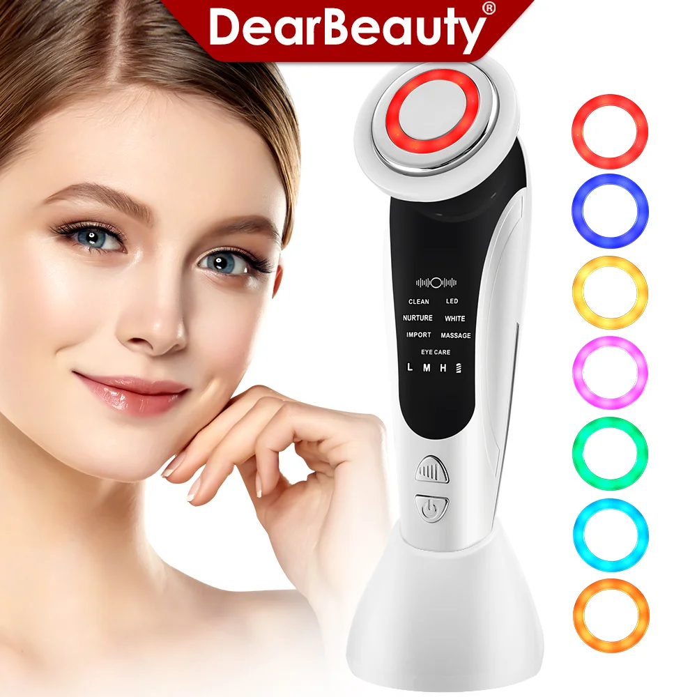 7 In 1 EMS Face Lifting Device Microcurrent LED Light Therapy Heat Vibration Facial Massager For Neck Firming Skin Rejuvenation