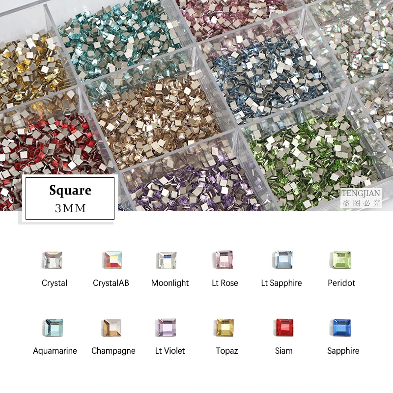 Mini Square 3MM Hot Selling FlatBack Nail Art Rhinestone Stone Glass Crystal DIY Manicure Accessory Diamond 30/100Pcs