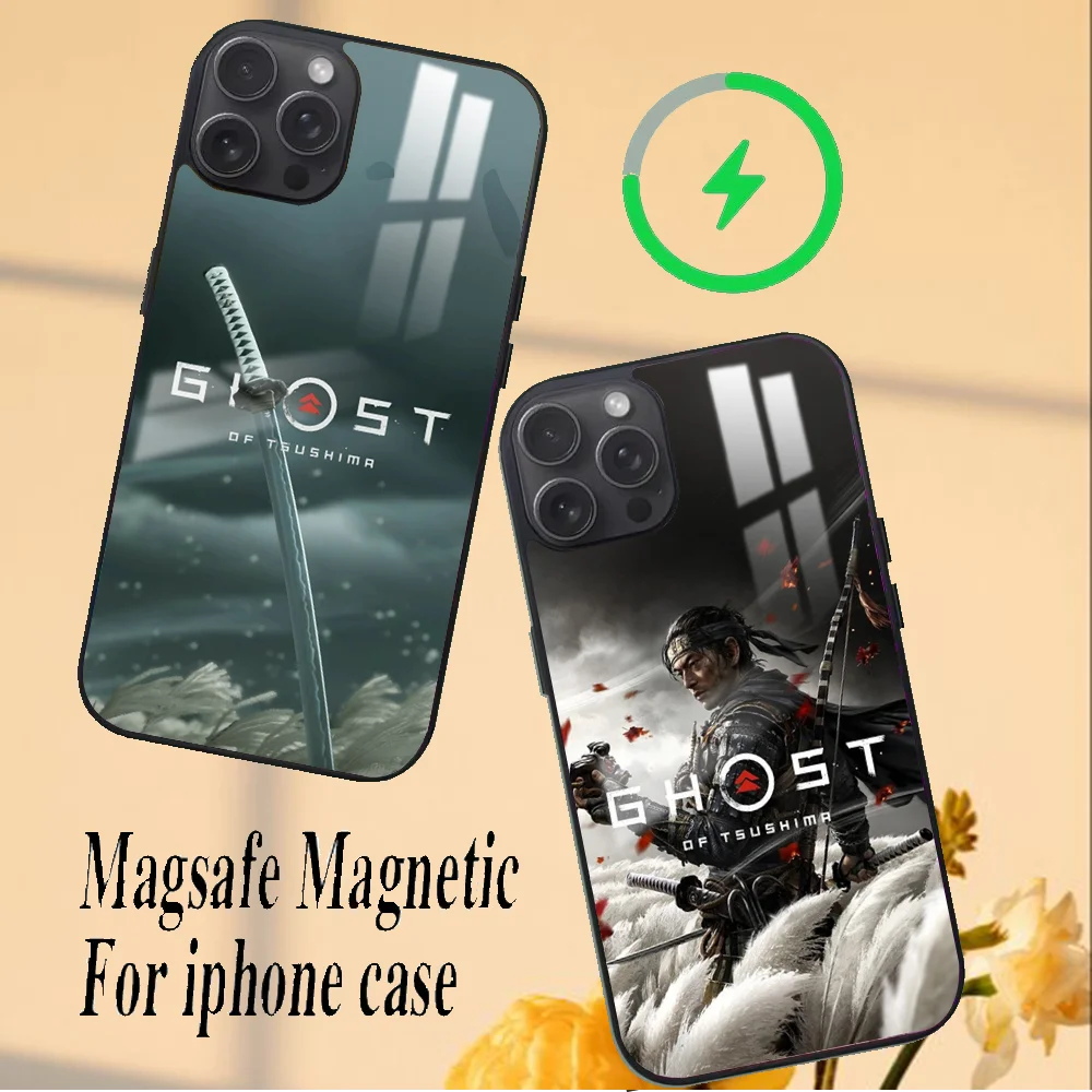 game G-Ghost of Tsushima Phone Case For iPhone 16 15 14 13 12 11 PRO MAX PLUS Mini Magnetic wireless mirror