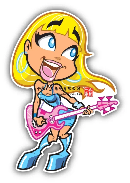 Girl Rocker Bass Guitar Music Cute Cartoon Car Bumper Sticker Decal for Pickup truck Ford Chevrolet Cadillac Honda audi