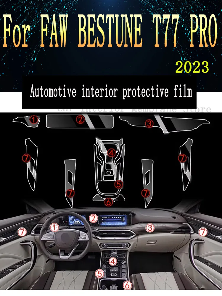 For FAW BESTUNE T77 PRO 2023 Gearbox Panel Navigation Screen Automotive Interior TPU Protective Film Cover Anti-Scratch Sticker