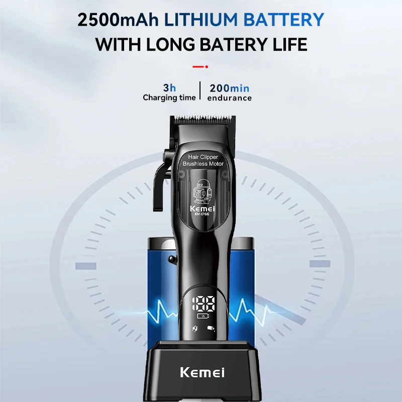 KEMEI km-1766 개인 상표 헤어 트리머 USB 프로 이발사 기계 Bldc 헤어 트리머(충전 베이스 포함)