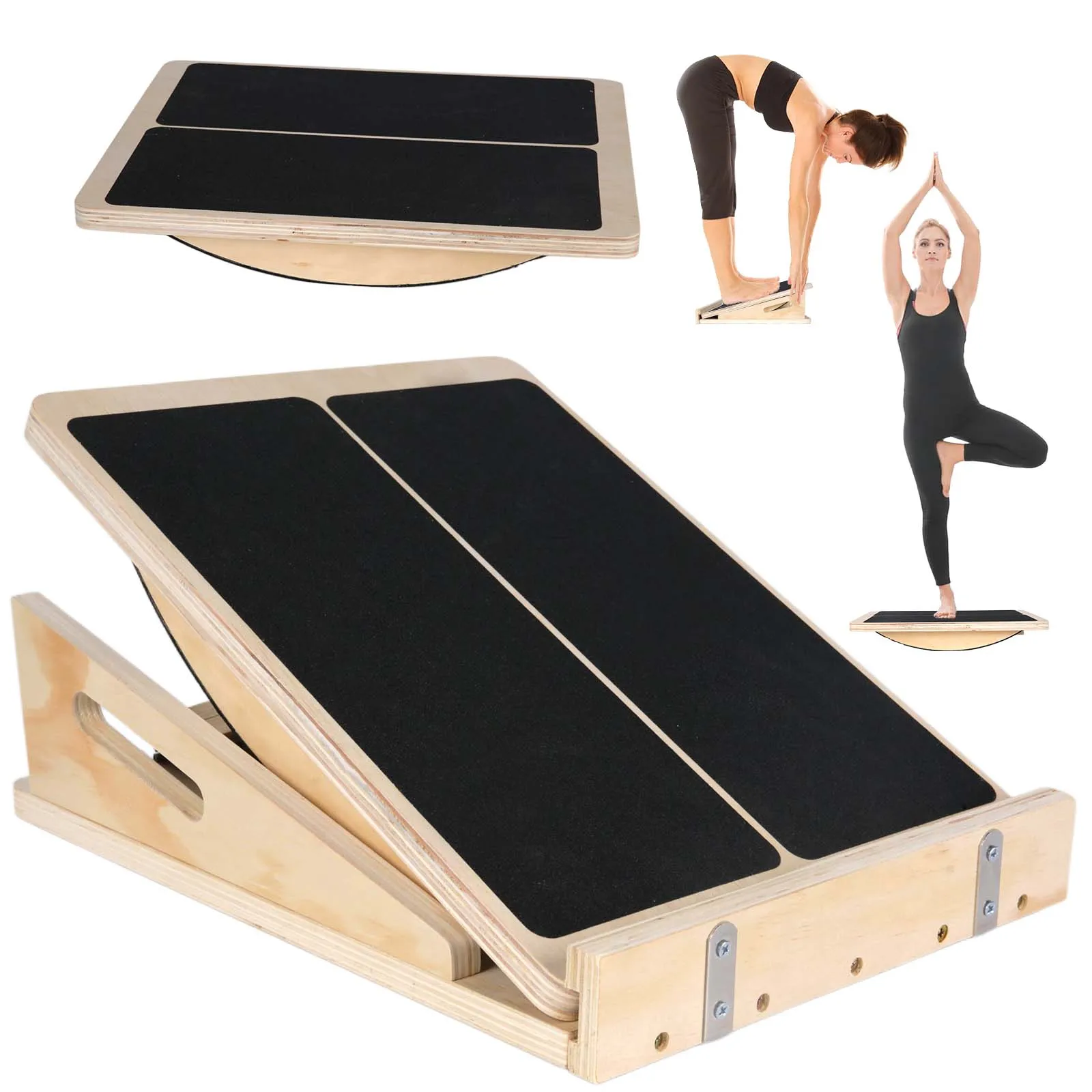 Planche d'équilibre en bois réglable sur 4 niveaux, antidérapante, pour étirement des mollets, rééducation de la cheville, planche inclinée pour fitness, étirement des jambes, entraînement d'équilibre, salle de sport à domicile