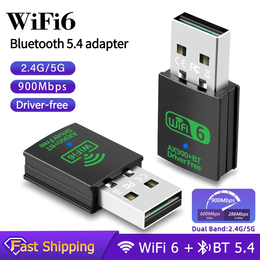 

Беспроводная сетевая карта USB 900 Мбит/с, 2,4G/5 ГГц, USB-адаптер Wi-Fi, беспроводной адаптер Bluetooth 5.4 без драйверов для ПК, ноутбуков