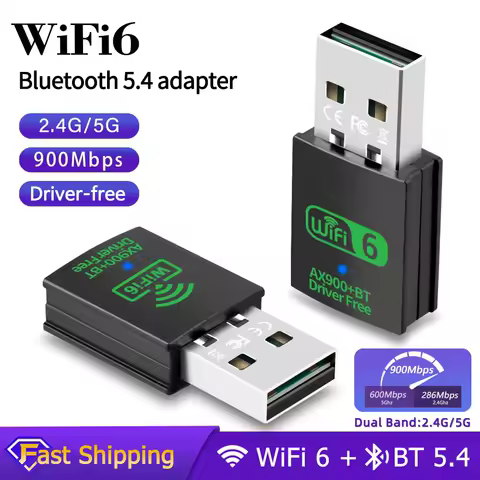 900Mbps WiFi 6 USB Wireless Network Card 2.4G/5GHz USB WiFi Adapter Driver-Free Bluetooth 5.4 Wireless Adapter for PC Laptops