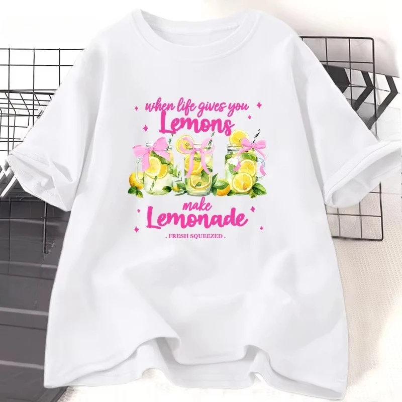 When Life Gives You Lemons Printed T Shirt Woman Funny Make Lemonade T-shirt Retro Cotton Short Sleeve Round Neck Woman Clothes