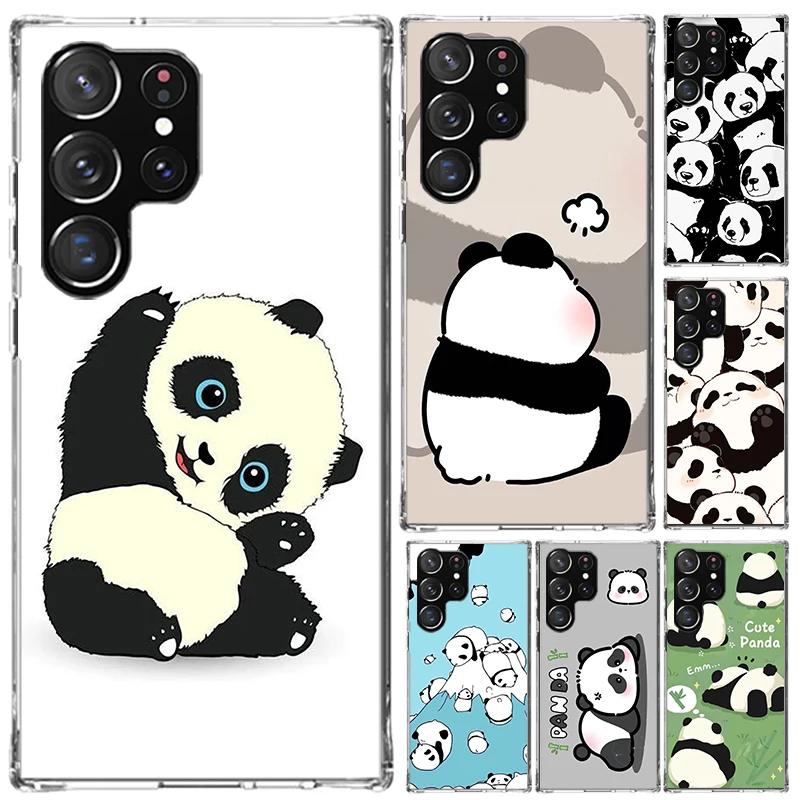 Cartoon Cute Panda Bear Phone Case for Samsung Galaxy S26 S24 S23 Ultra S25 Edge S22 S21 Plus S20 FE + Soft Print Shell Funda Ga