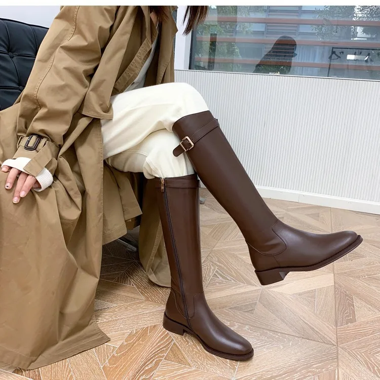 Women's boots 2026 Spring and Autumn new high top long tube boots Women's knight boots Round toe knee high boots