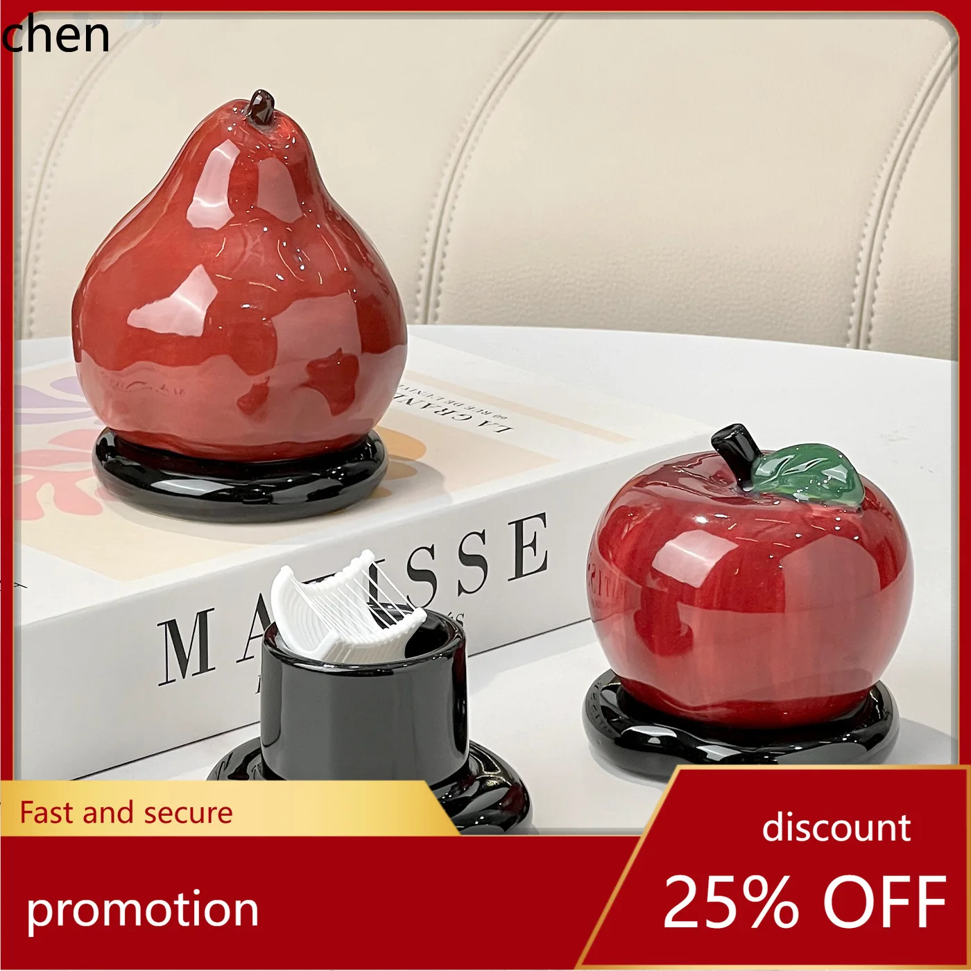 

H1 ceramic apple toothpick box for homehigh-end toothpick jar cotton swab storage box creative
