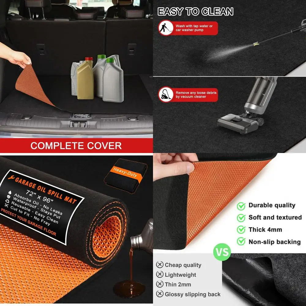 

Heavy-Duty Absorbent Oil Mat, Waterproof Garage Floor Protector, Reusable & Washable, 72x96 Inches, Black/Orange