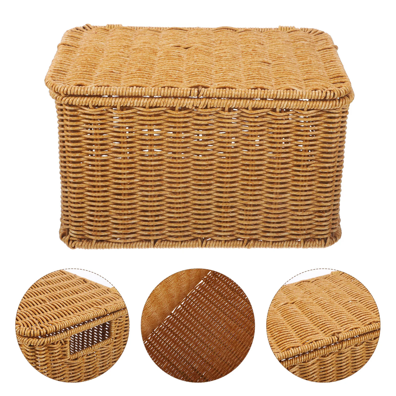 

Woven Storage Box Bins with Lids Indoor Basket Home for Toy Clothing Manual Rattan Sundry Receiving Decorative