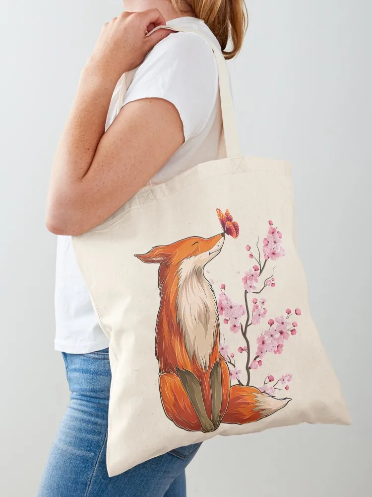 Japanese Fox Cherry blossom Flower sakura trees Kawai Tote Bag great bag bags woman 2025 large tote bag foldable reusable