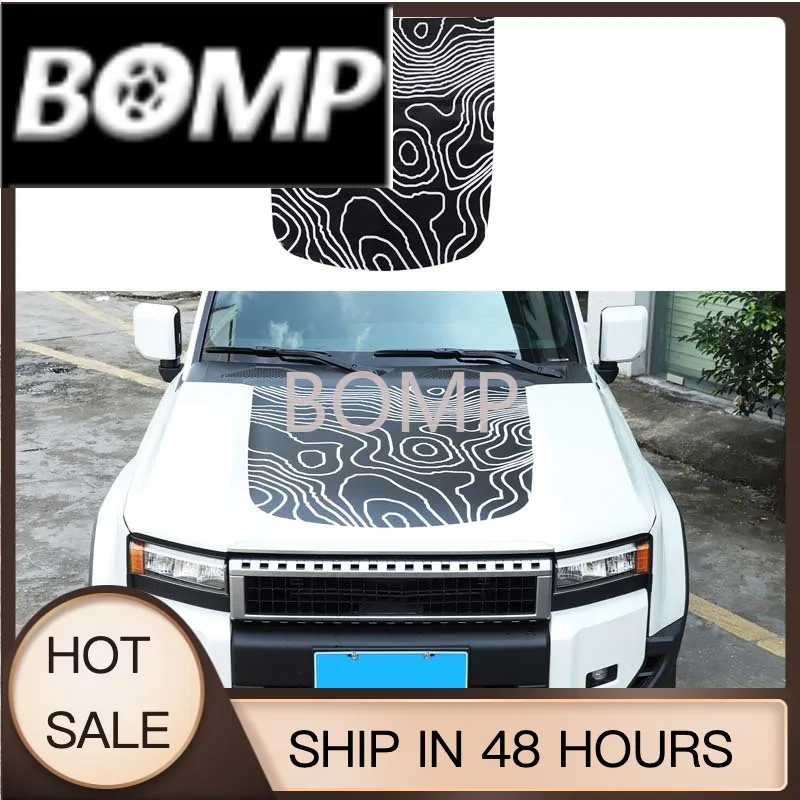 BOMP For 2024+ Land Cruiser 250 Toyota Prado  LC250 front cover stickers Car cover pattern stickers 1pcs (topographic map)