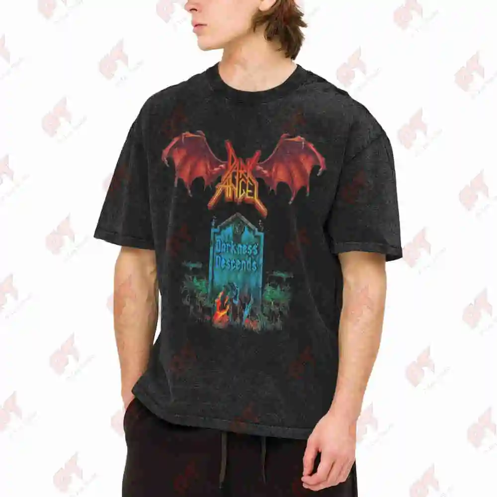 Dark Angel Darkness Descends Vintage Washed Tee Pure Cotton T-Shirt