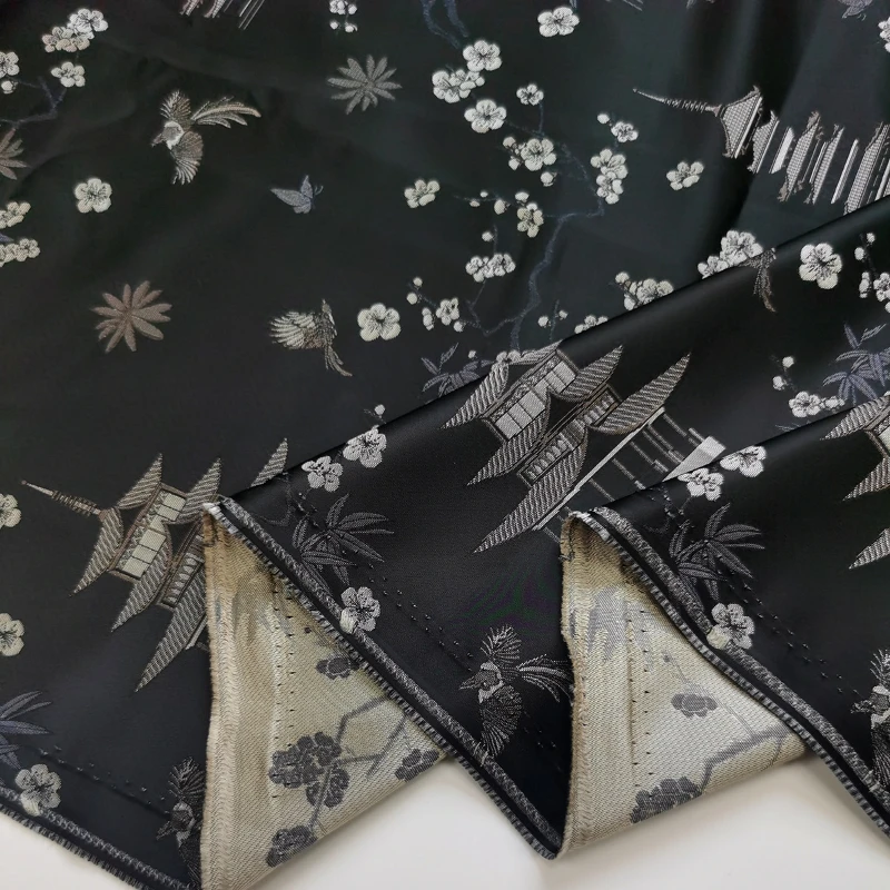 Black Jacquardgold Brocade Fabric for Sewing Cheongsam Dress Windbreaker Ethnic Costumes Traditional Chinese Garments Cloth