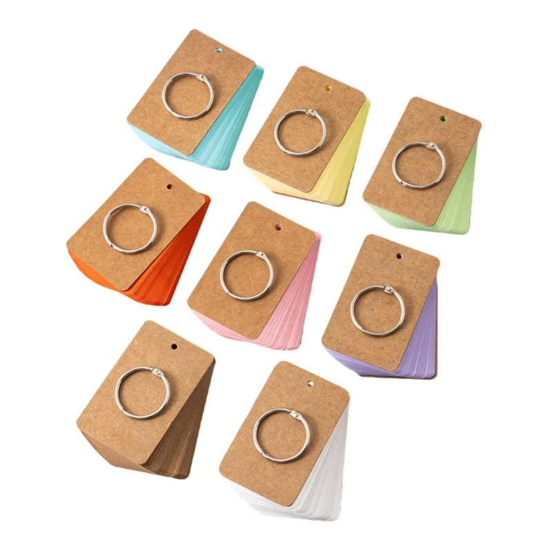 8Pcs Flashes Cards Revisions Cards Index Cards with Binding Rings for Office