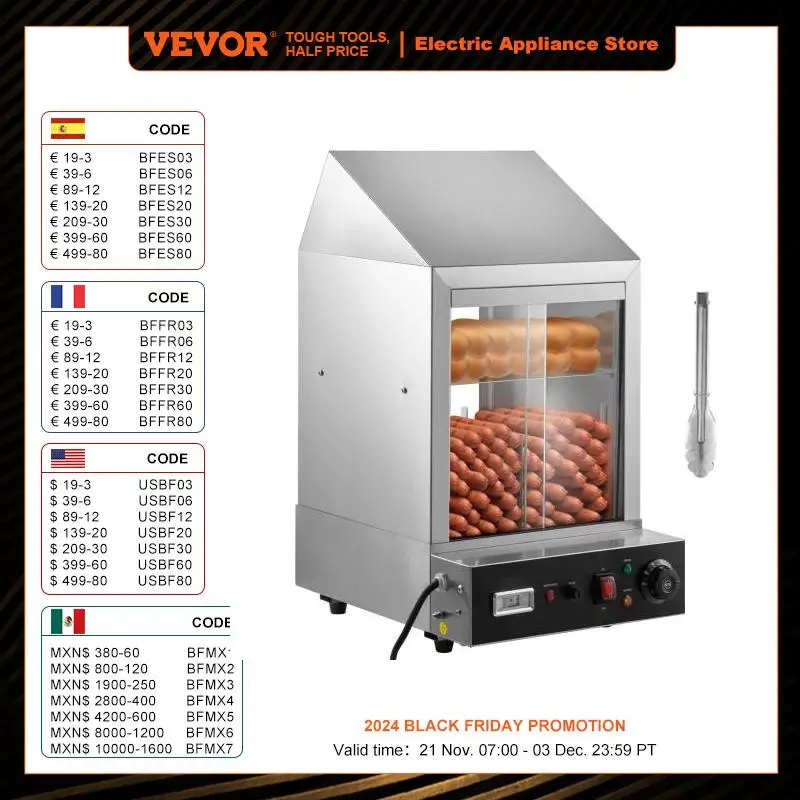 VEVOR Hot Dog Machine 36 L 2-Tier Hot Dog Steamer for 200 Hotdogs & 42 Buns 1200W Electric Bun Warmer Cooker Stainless Frame