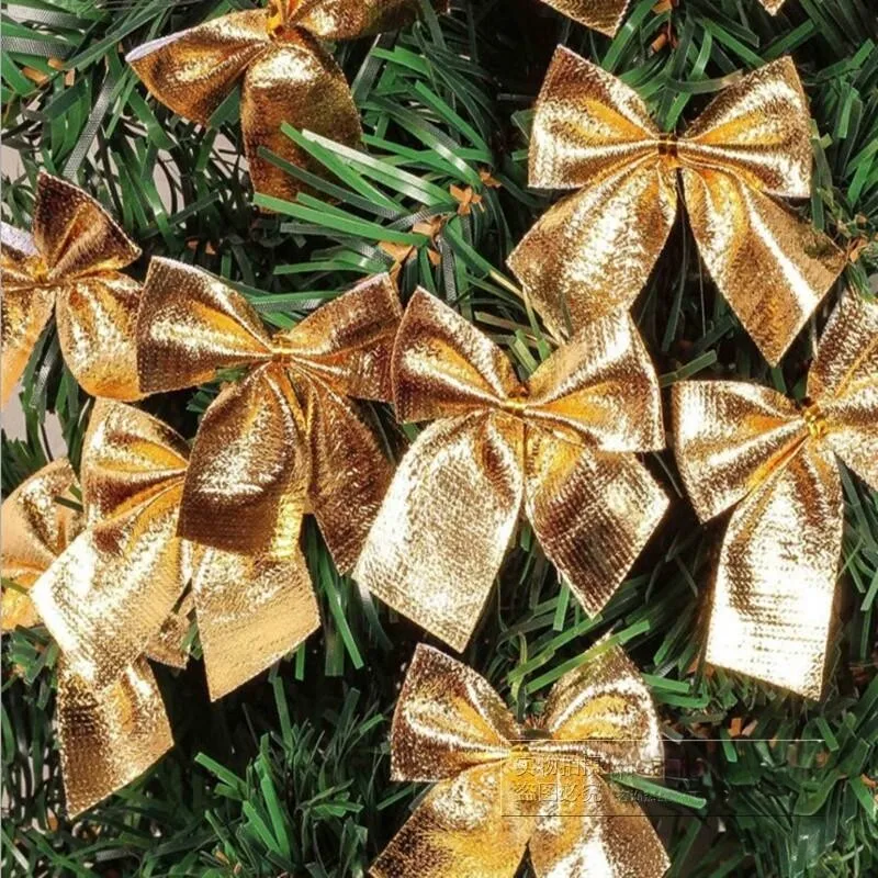 Golden Red Silver Flocked Bow Accessory 5CM Mini Hanging Tie Ornament For Christmas Tree Window Shopping Mall Display Materials