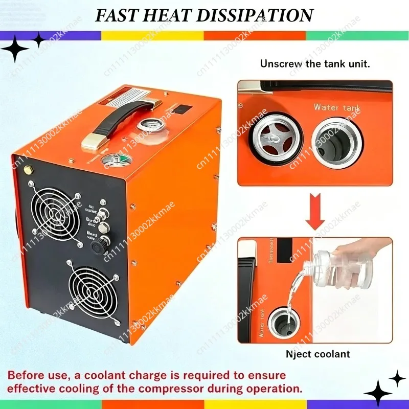 Portable PCP A-ir Compressor 350W Powerful Motor Max 6000Psi/400bar Water and Fan Cooling 12V Auto Stop A-ir Compressor