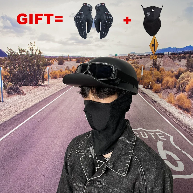 2 Gifts Motorcycle Helmet Open Face Half Motorbike Helmet  Vintage Motorbike Biker Riding Crash Scooter Chopper For Adults