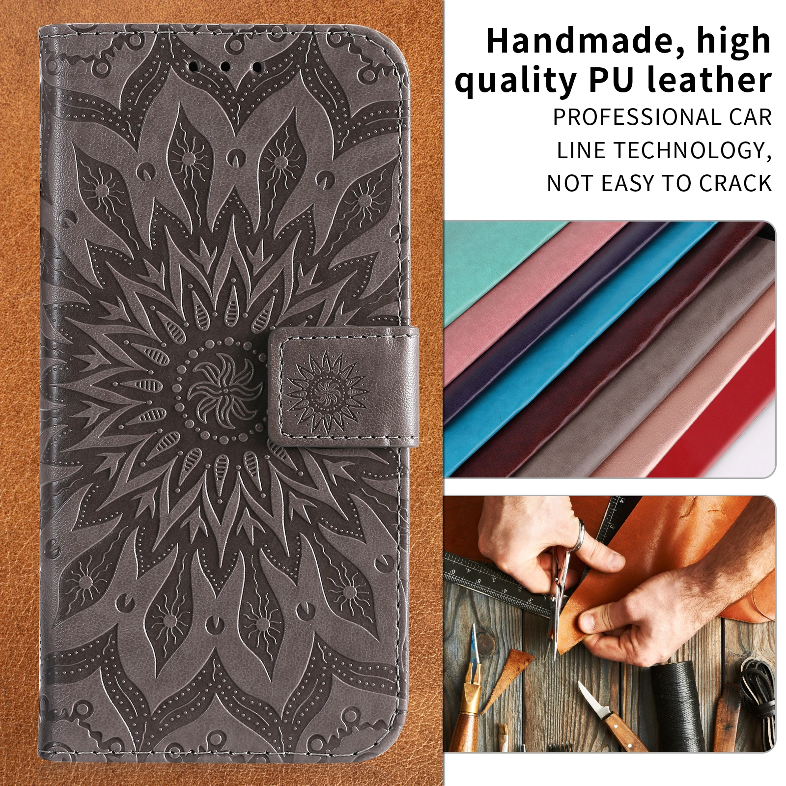 

Sunflower Totem PhonCase For iPhone 13 12 Pro Max iPhone12 13Mini Flip Card Slot Leather Phone Book Cover Single Folding Process