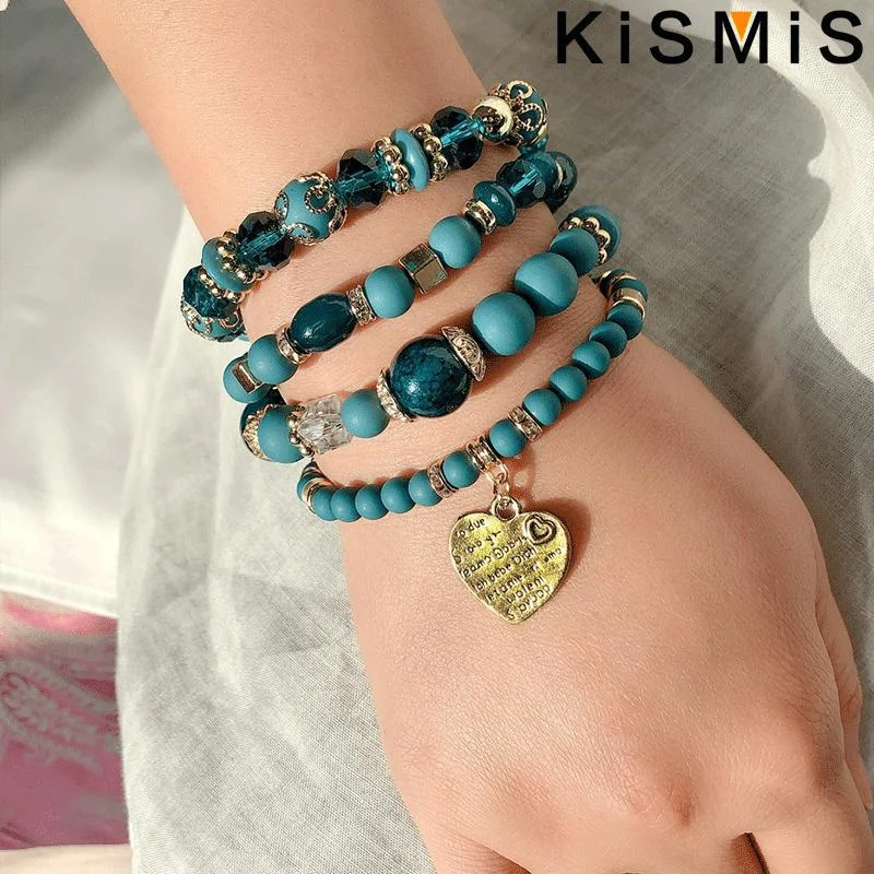 KISMIS 1Set Fashion Versatile Bohemian Ethnic Crystal Candy Beaded Ladies Multilayer Bracelet