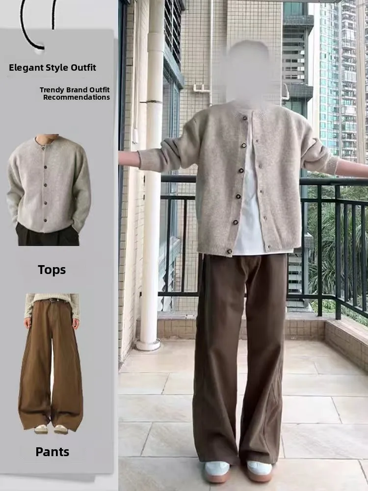 

Мужской вязаный комплект цвета хаки для весеннего сезона: лонгслив и брюки в стиле кэжуал, модный повседневный наряд для подростков