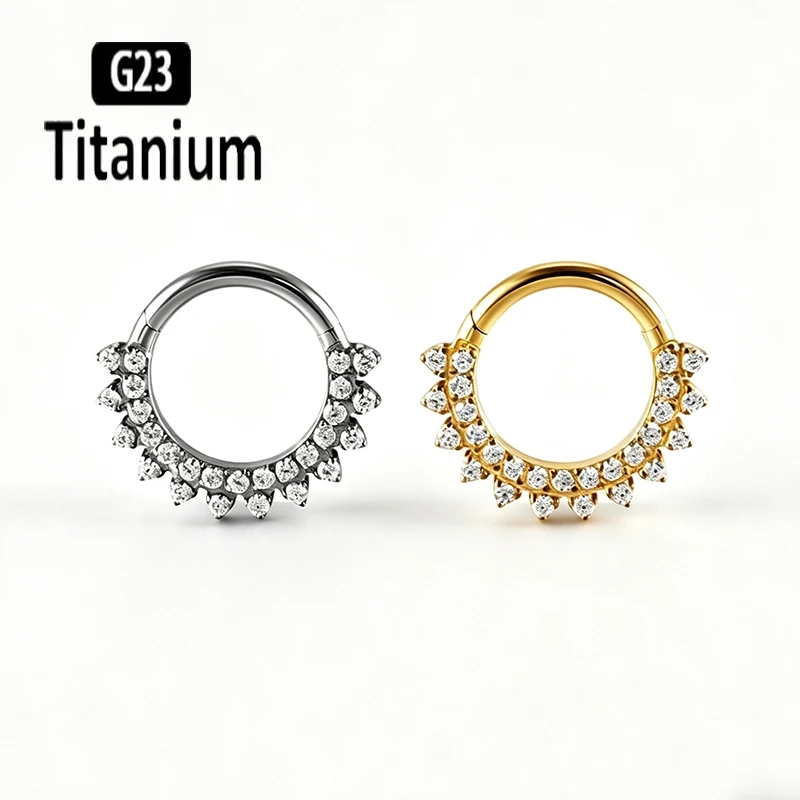ASTM F136 Titanium CZ Hinged Segment Clicker Hoop Rings 16G Daith Helix Ear Cartilage Earrings Septum Nose Piercing Body Jewelry