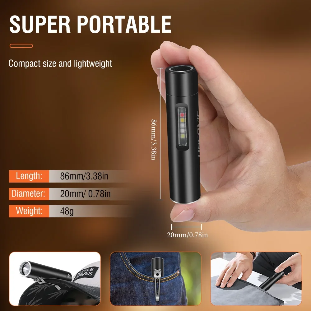 HOSONIC 500LM 11 Lighting Modes E5 / E5R LED Mini Flashlight Type‑C Rechargeable 10440 Battery Waterproof  EDC Magnetic Torch