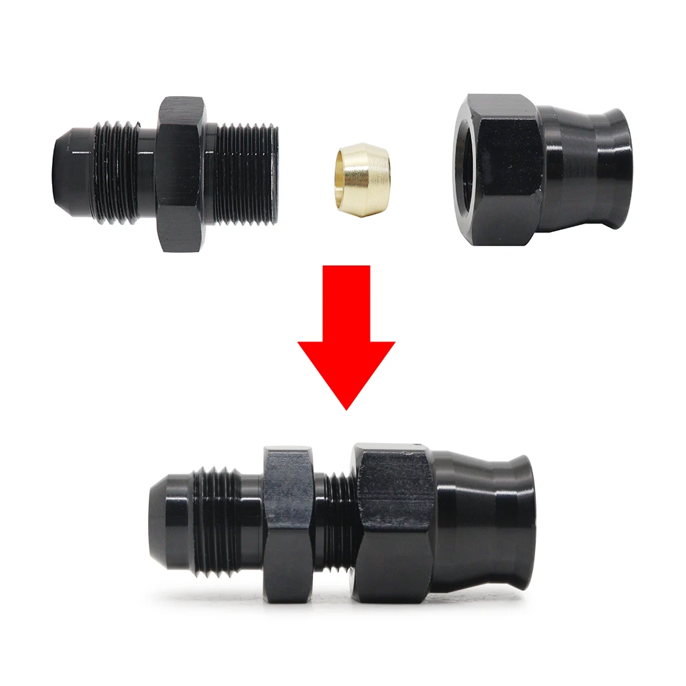 Universal Aluminum Fuel HardLine Fitting AN6-3/8 5/16 Female Flare Adapter Connector Tubing with Brass Insert Car Accessories