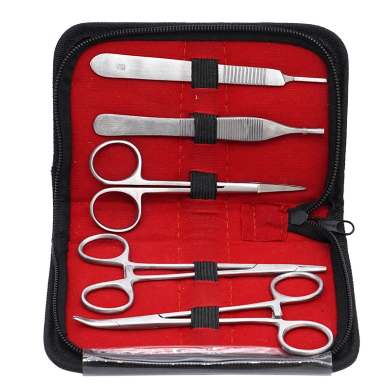 5pcs/set Dental Stainless Steel Surgical Tissue Tweezer Set with Gift Oral Surgery Tools Scissors Forcep Extraction Hemostat