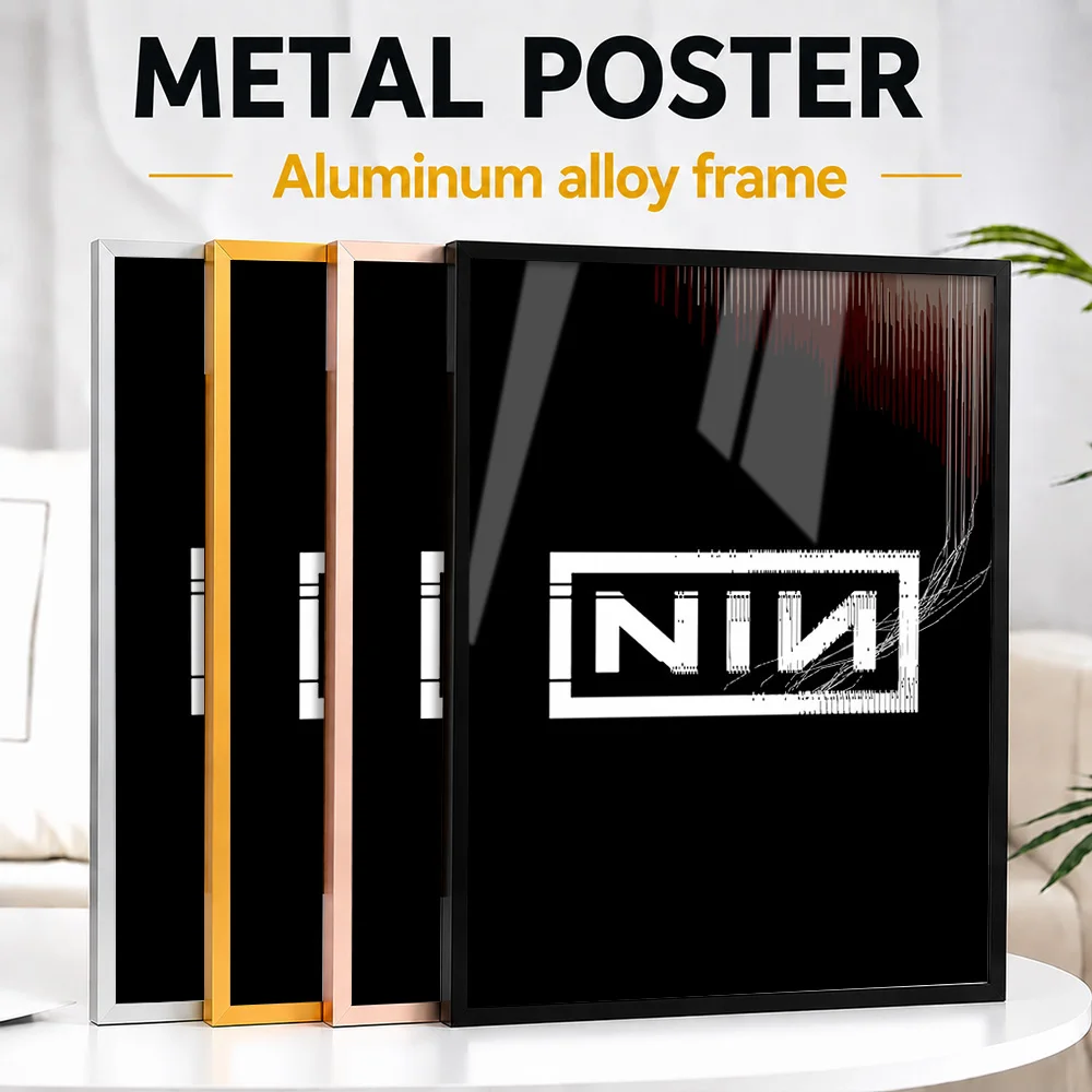 Nine Inch Nails Logo Framed Aluminum Metal Poster Customized Photo Modern Rhythm Style Wall Art For Studio Ideal Birthday Gift