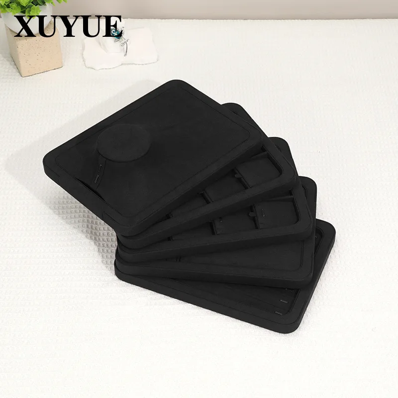 

Microfiber jewelry display tray, black jewelry display rack, necklace, ring, earring display props