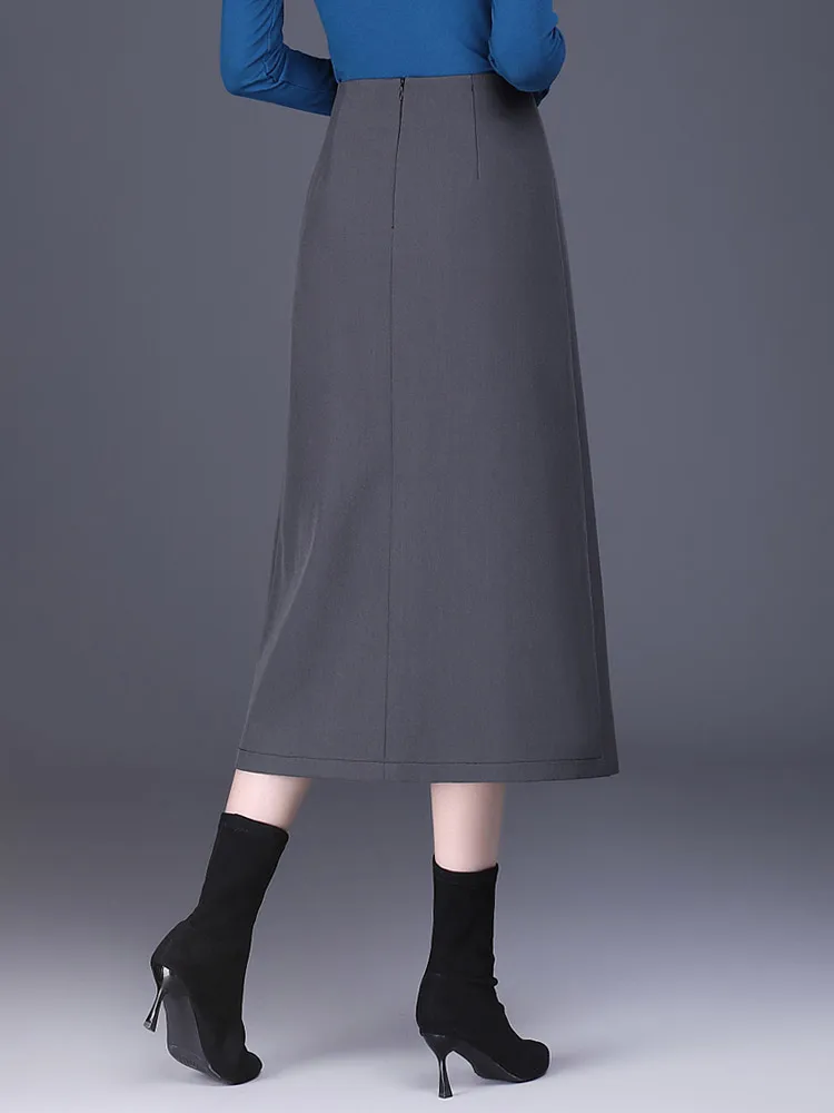 Womens 2024 Autumn/Winter Black /grey A-line  Skirt Fashion High Waist Skirt Ladies S M L XL XXL 3XL Size Female Mid-Calf