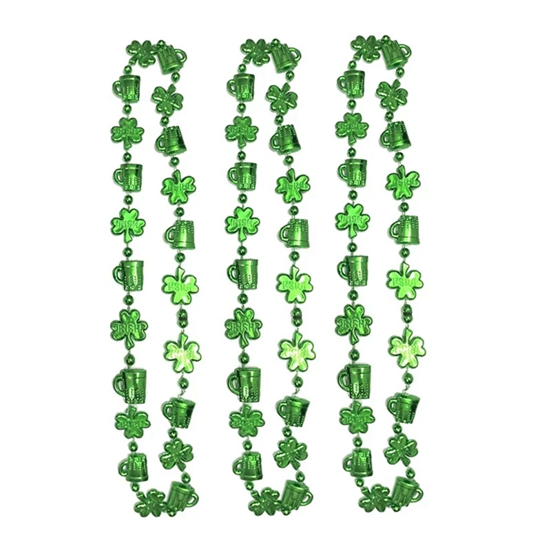 21Pcs Irish Day Party Shamrock Necklace Decoration For Celebrating St. Patricks Day Green Lucky Grass Happy Party Gift