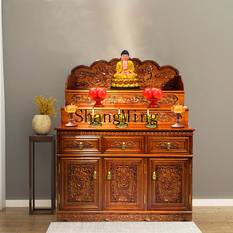 

SM three-layer offering table Buddhist niche vertical cabinet God of Wealth Buddhist table offering table with door