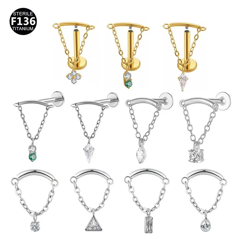

1PC G23 Titanium Minimalist Dangle Cartilage Earrings Stud 16G Internally Threaded Zircon Helix Ear Tragus Piercing Jewelry