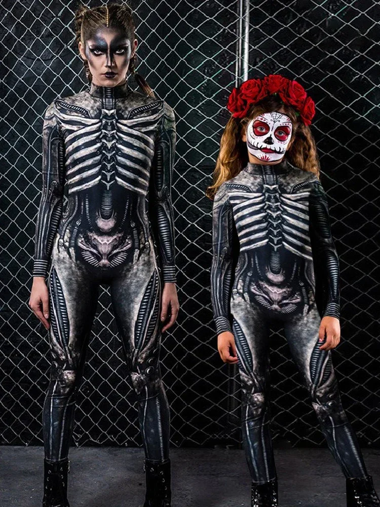 

Halloween Scary Skeleton Costume Adult Kids Family Horror Skull Jumpsuit Carnival Party Halloween Parent-Child Cosplay Bodysuit
