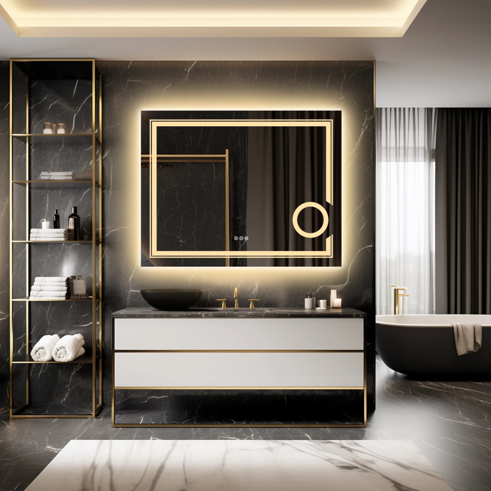 LUVODI LED Bathroom Mirror Wall Mounted, Magnifying Vanity Mirror with Lights for Makeup Shaving, Washroom Toilet Shower Mirror