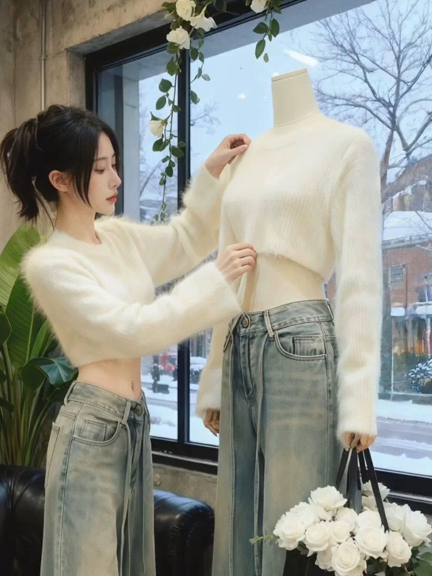 

Женский круглый свитер Ne Fufu Soft Plu Sweet Sle, вязаный топ с обнажением живота, внутренняя одежда на осень-зиму